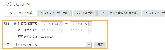 「デバイスシリアル クライアント比較」画面