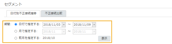 「セグメント 日付別不正接続推移」画面