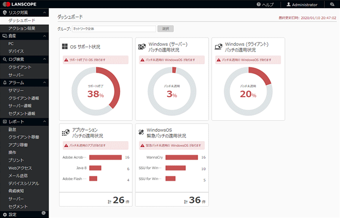 「ダッシュボード」画面