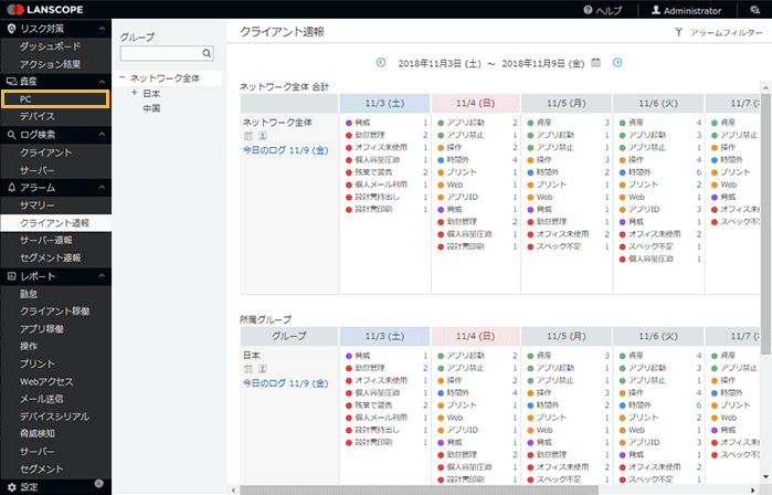 「クライアント週報」画面