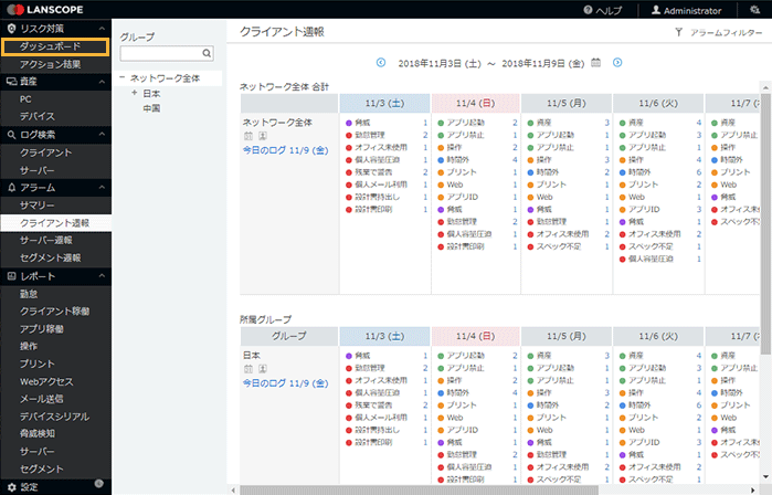 「クライアント週報」画面