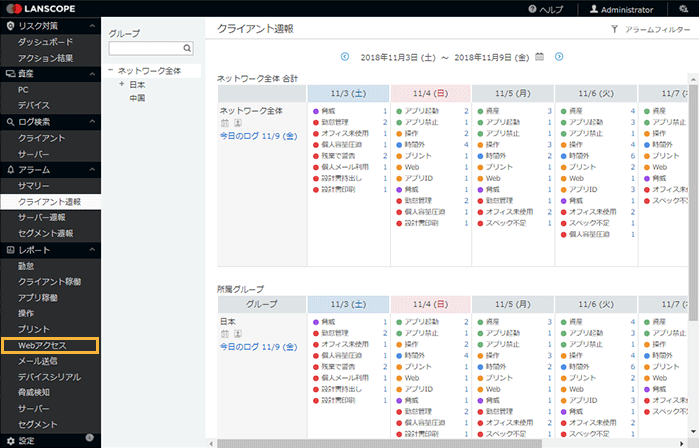 「クライアント週報」画面