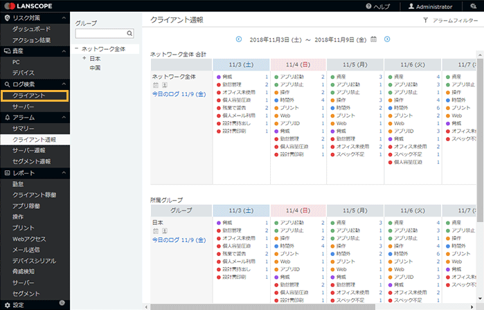 「クライアント週報」画面