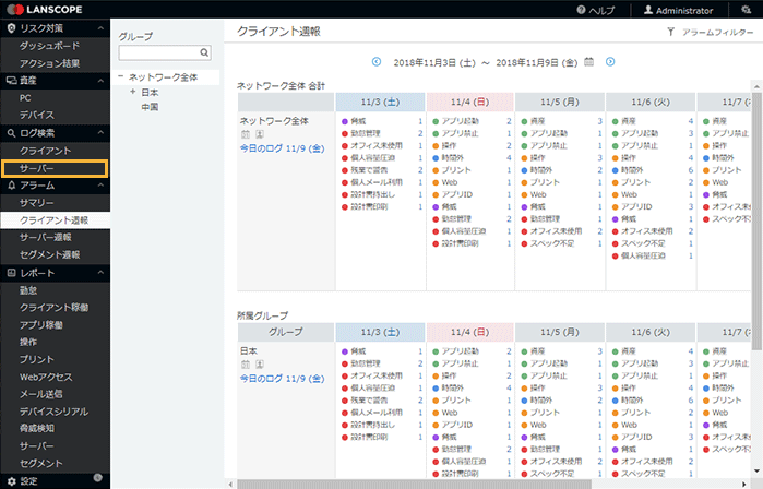 「クライアント週報」画面